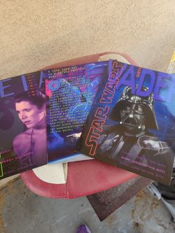 1996  school portfolio 2 pocket star wars folders 3 set darth Leia stormtrooper good shape
