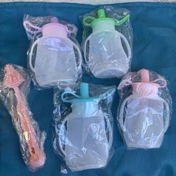 Silicone Reusable Baby Food Pouches With Straws 4 Pack