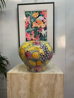 Ceramic Pottery Vase with Colorful Fruit W11” xH9”