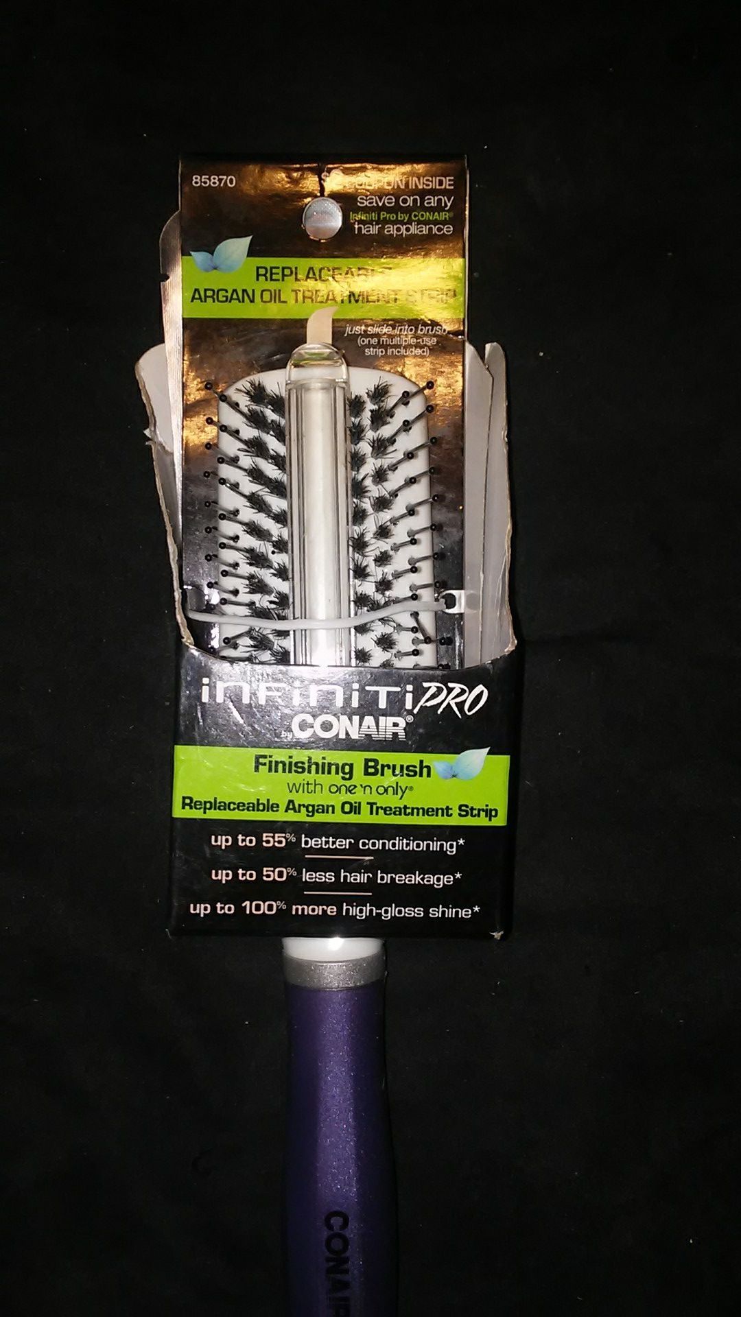 BRAND NEW: Conair infiniti pro finishing brush with one'n only replaceable Eagan oil treatment strip (smooth, shine, and finish in 1 step)