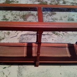 Long Console Table With Glass Top And Rattan Bottom