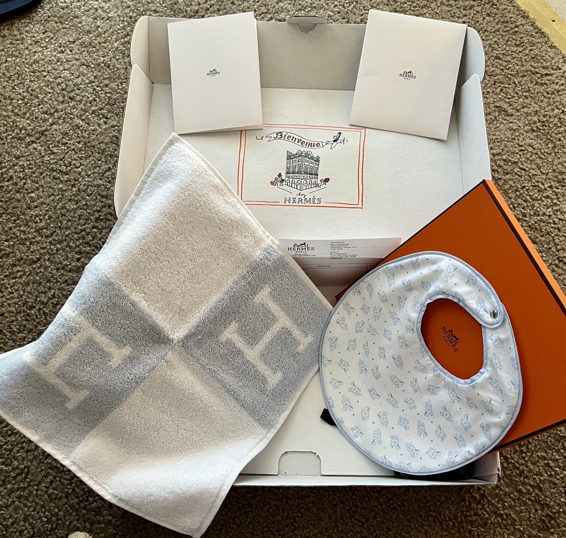 Authentic Hermès Washcloth And Baby Bib