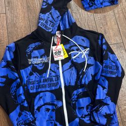 Asaali Awful Lot Of Cough Syrup Blue Zip Up Hoodie Size M