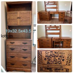 Brandt Ranch Oak 6 piece bedroom furniture vintage, desk, 2 dresser, hutch, chair, twin headboard