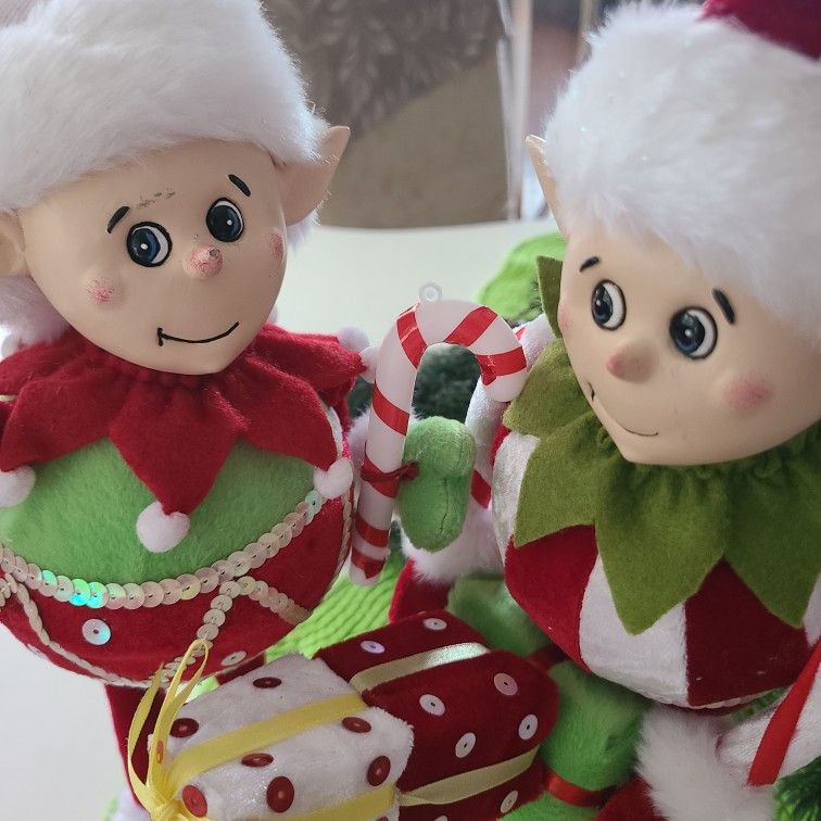 Peppermint Santa Elves bendable ornament posable christmas kitchen pixie