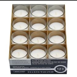 Set of 12, Unscented Filled Glass Votive Candle