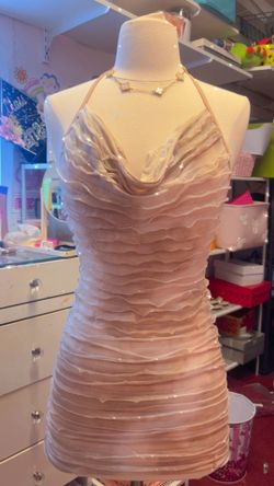 Nude Ruched Mini Dress
