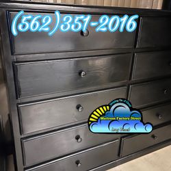 Assembled Black 10 Drawer Solid Wood Dresser