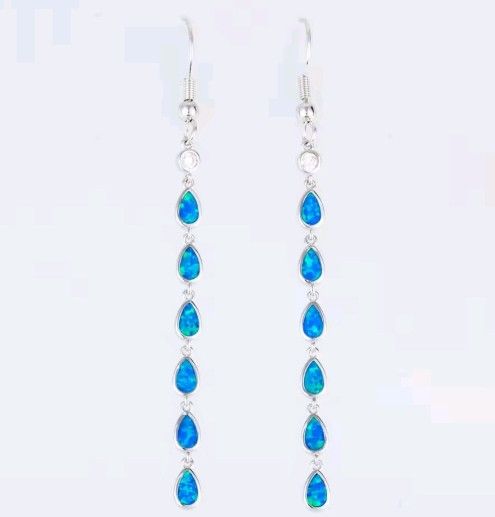 Blue Fire Opal Silver Plated Dangle Drop Earrings [EAR