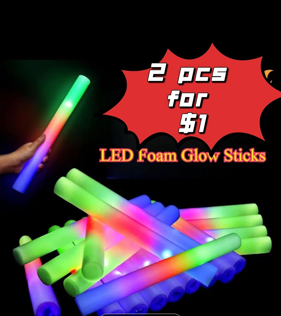 ❤️2 pcs for $1❤️ LED Glow Sticks / led glasses with 3 Flicker Modes - Colored Foam Glow Sticks for Parties, Business Celebrations, Weddings, Birthdays