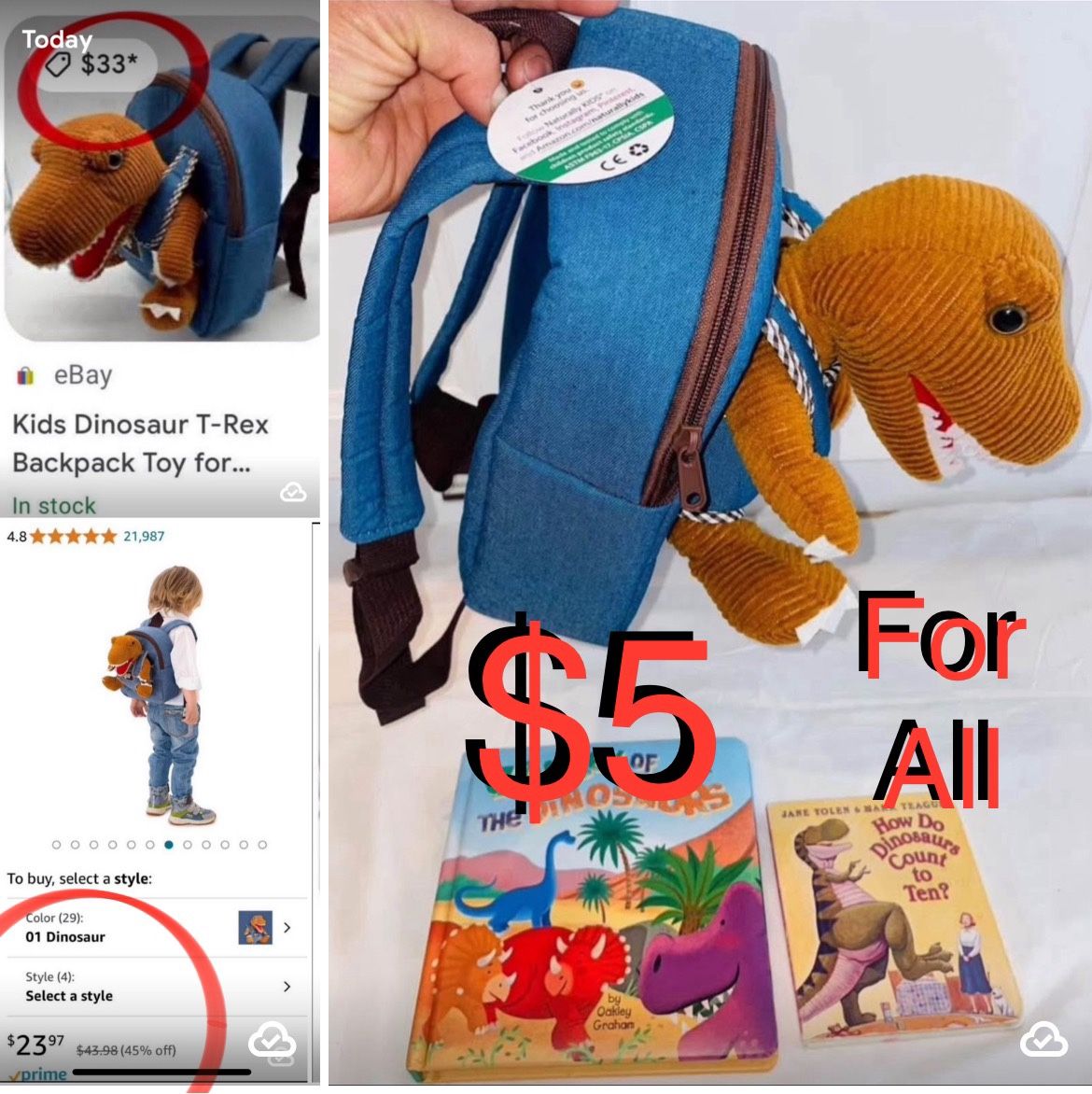 $5 For All Bundle of Brand New Dinosaur 🦖 Backpack with Tag and Books gently use all included