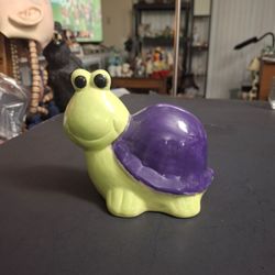 Cute Ceramic Snail Piggy Bank - Lime Green & Purple, 4"Hx5"Lx3.5"W