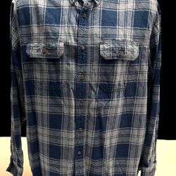 Faded Glory Blue Plaid Flannel Button Down Shirt Size Large 42-44 Outdoor Casual Workwear Men