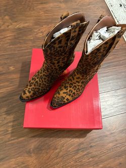 Western Cowboy Leopard Print Mid Calf Boots Women Size 8