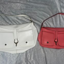 2 Kate Spade Sutton leather saddle bags with gold hardware 1 large in the color perrin white and 1 medium in pink