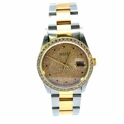 Men’s Steel and 18k Yellow Gold Rolex Oyster Perpetual Datejust Watch with Aftermarket Diamond and Ruby Face and Bezel GP3137888