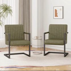 Green Leather Arm Chair set of 2
