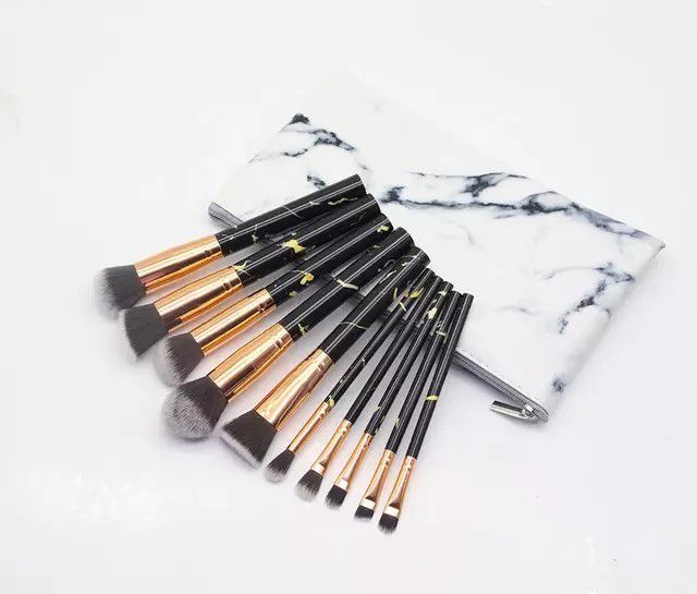 10 Pc Makeup Brush Set With Matching Bag