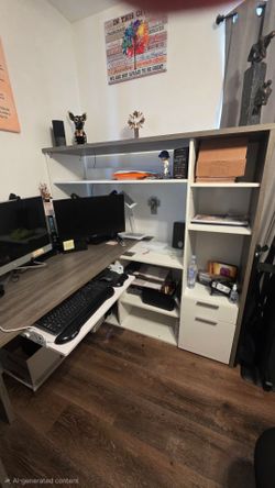Modern L-Shaped Computer Desk with Hutch & Storage Shelves