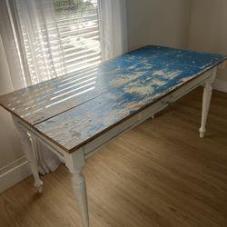 Vintage 1930s Farmhouse Table Coastal Blue and White Distressed Patina