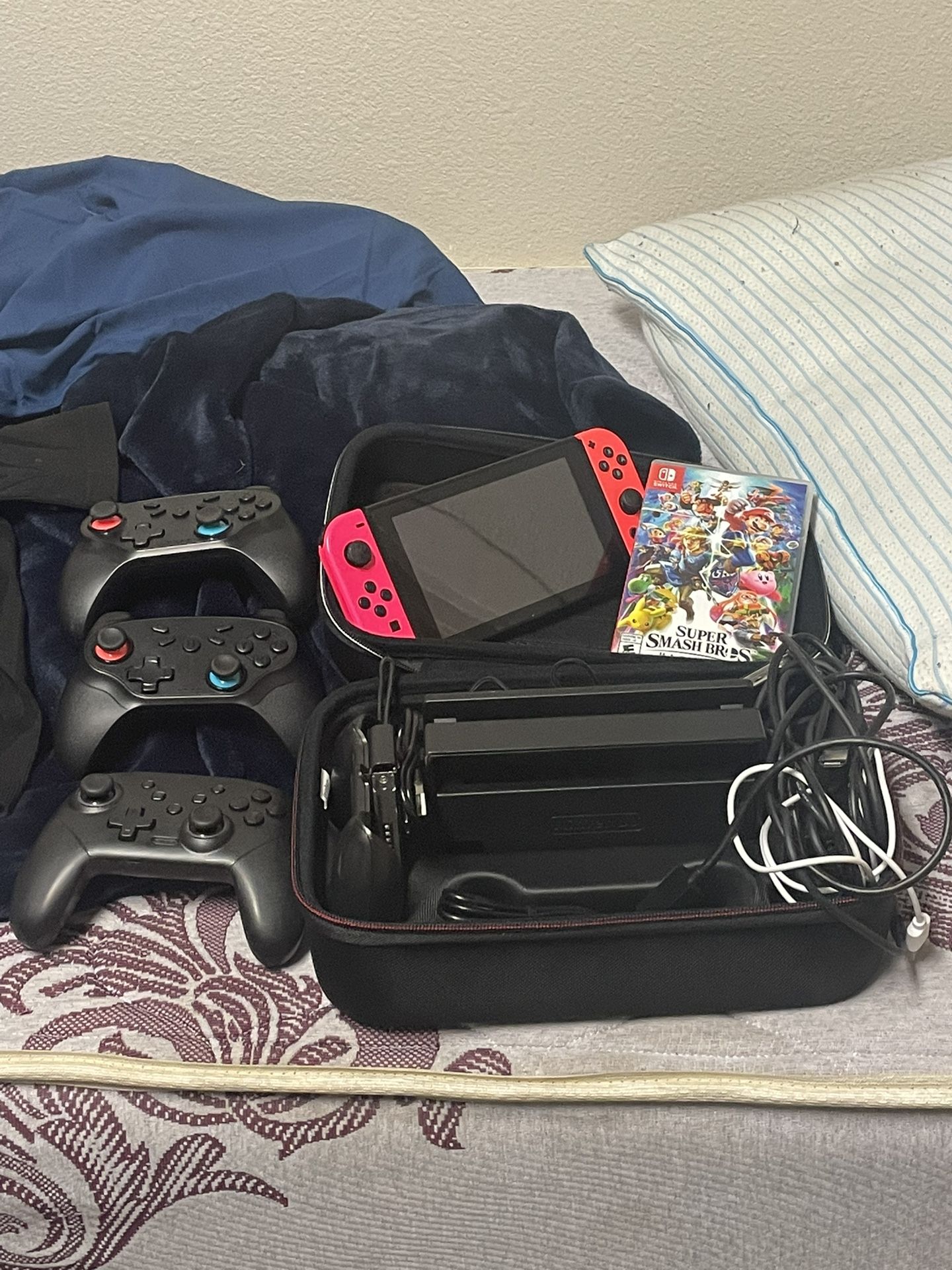 Nintendo Switch With Case Games And Controllers