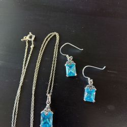 925 Aquamarine/Sky Blue Gemstone Necklace and Earring Set SEE DESCRIPTION FOR SIZES AND WEIGHT 