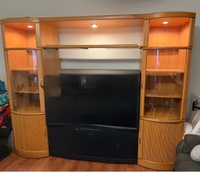 Wood Entertainment Center with Built-In Lighting