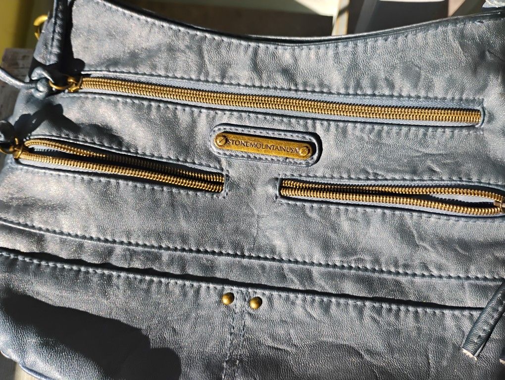 STONE MOUNTAIN Embossed Faux Leather Blue Crossbody Shoulder Bag Purse