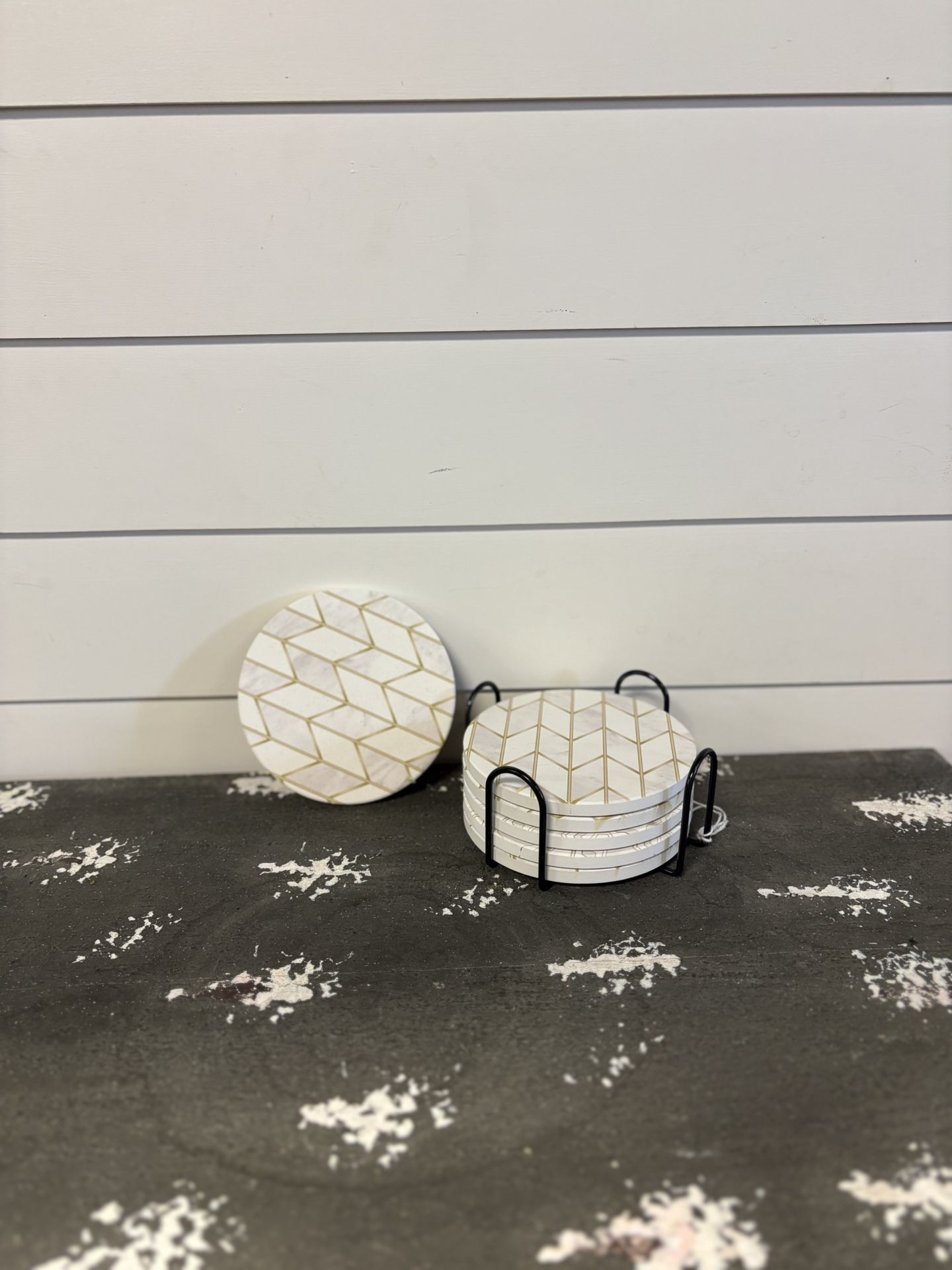 Set of 6 White and Gold Coasters