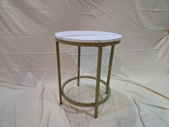 Modern 2-Tier Round Side Table – White Faux Marble & Gold (Excellent Condition)