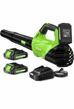 Soplador de hojas actualizado 2025, soplador de hojas inalámbrico con 2 baterías de 2.6 Ah y cargador rápido, 450 CFM y 150 MPH y modo de 2 velocidade