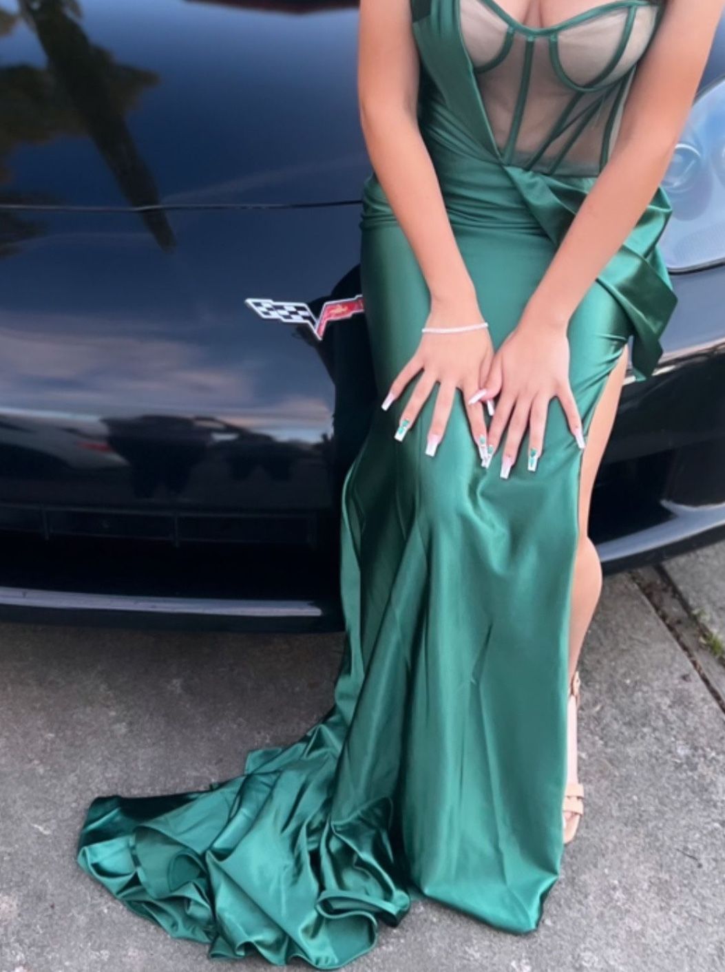 Size Small Green Corset One strap Prom dress