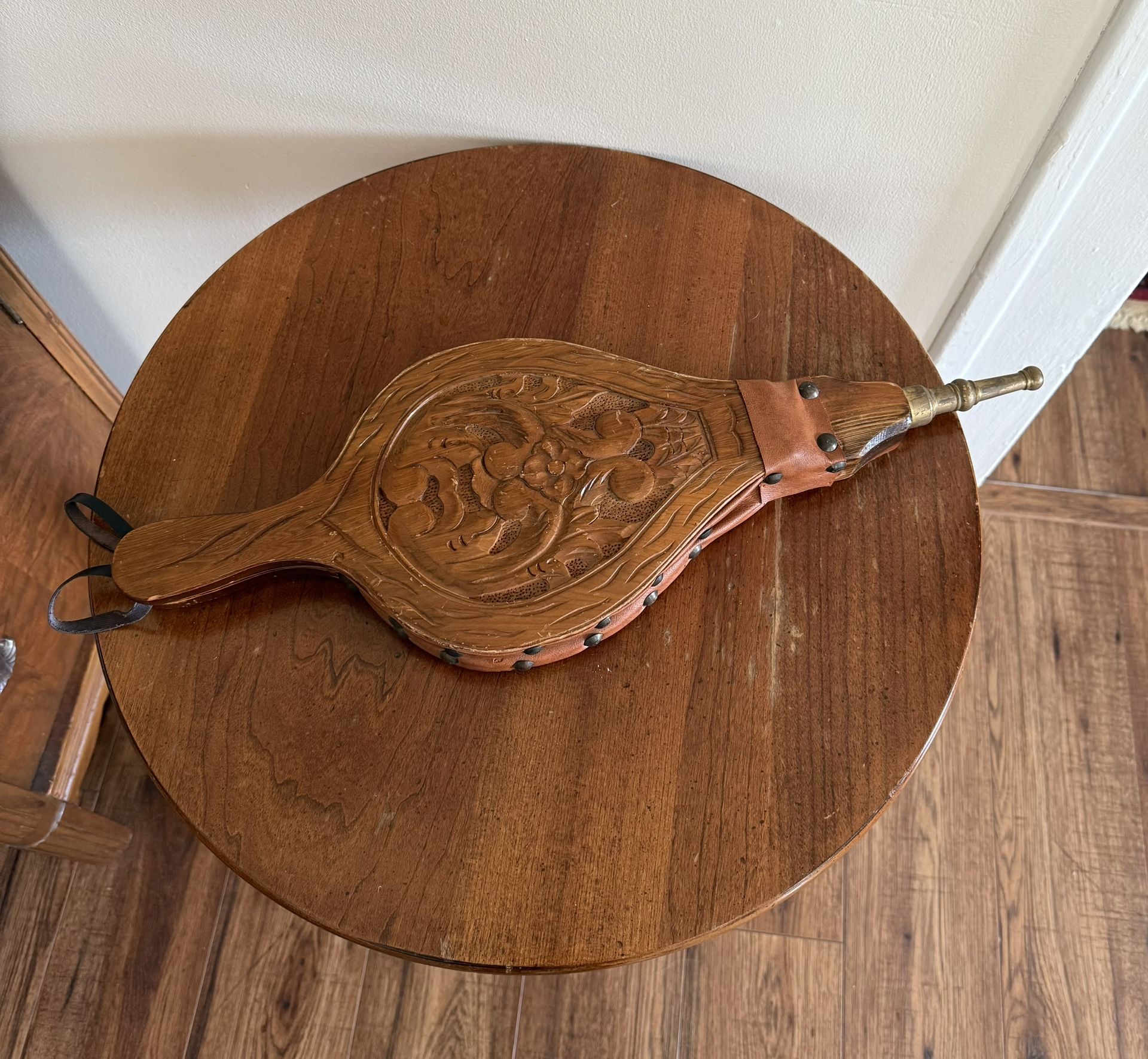 Vintage Wood Brass And Leather Fireplace Bellows
