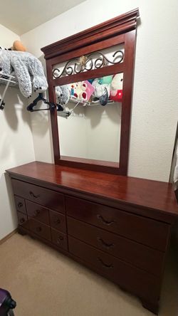 Wood and Metal Scroll Dresser