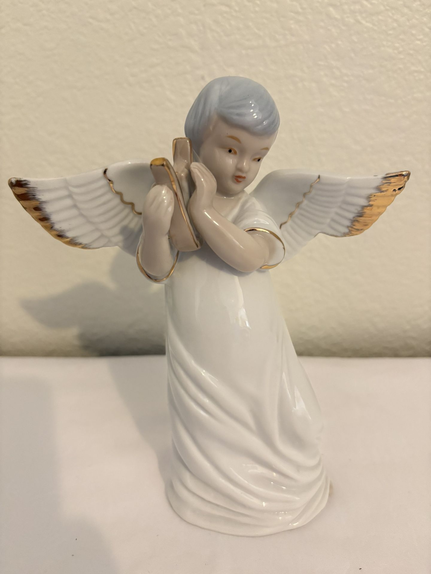 Porcelain Angel Figurine Playing Harp