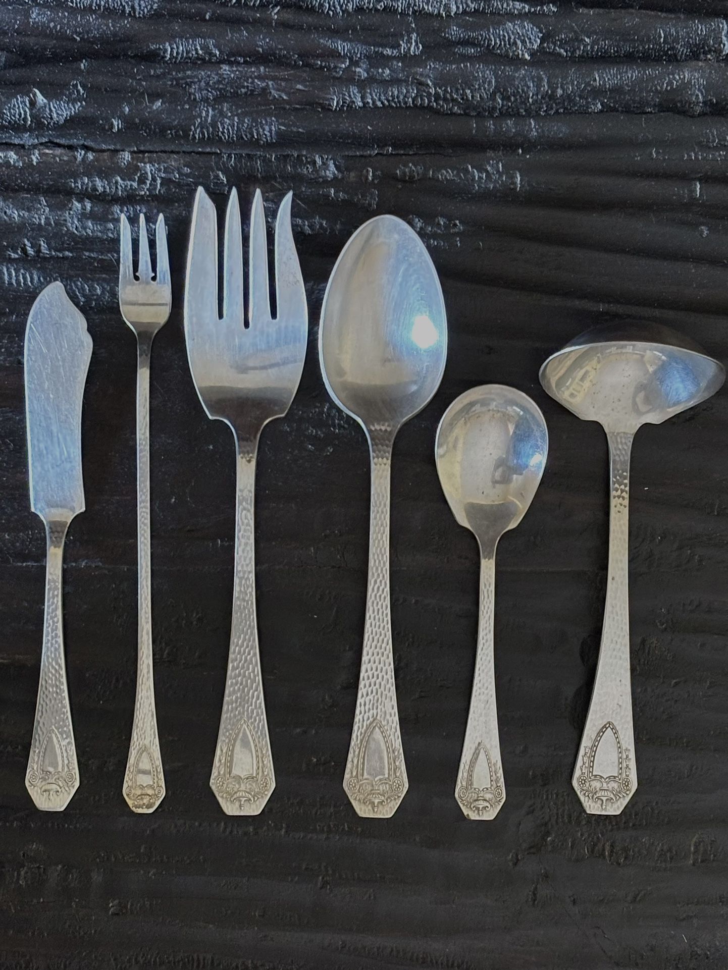 1847 Rogers Bros, Heraldic, Hammered, Silver plate, Serving Set