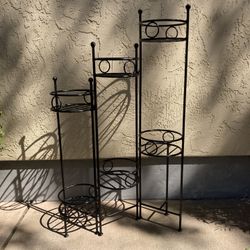 Black Wrought Iron 6-Tier Folding Metal Plant Stand