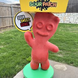 Red Sour Patch Kids Sign Character Plastic Rolling Store Display Tray 46” Tall