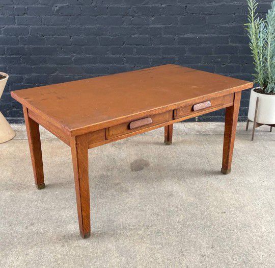 1920’s American Antique Desk / Table with Leather Top, c.1920’s - Delivery Available