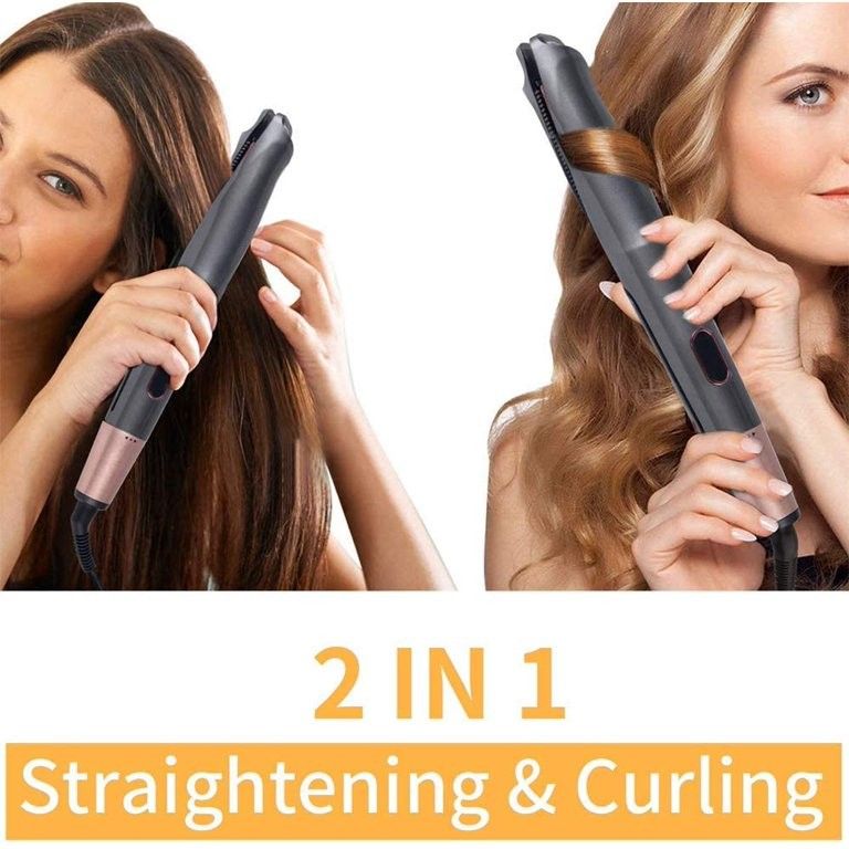 Hair Straightener and Curler 2 in 1, Twist Straightening Curling Iron, Professional Negative Ion Flat Iron with Adjustable Temp for All Hair Types, In