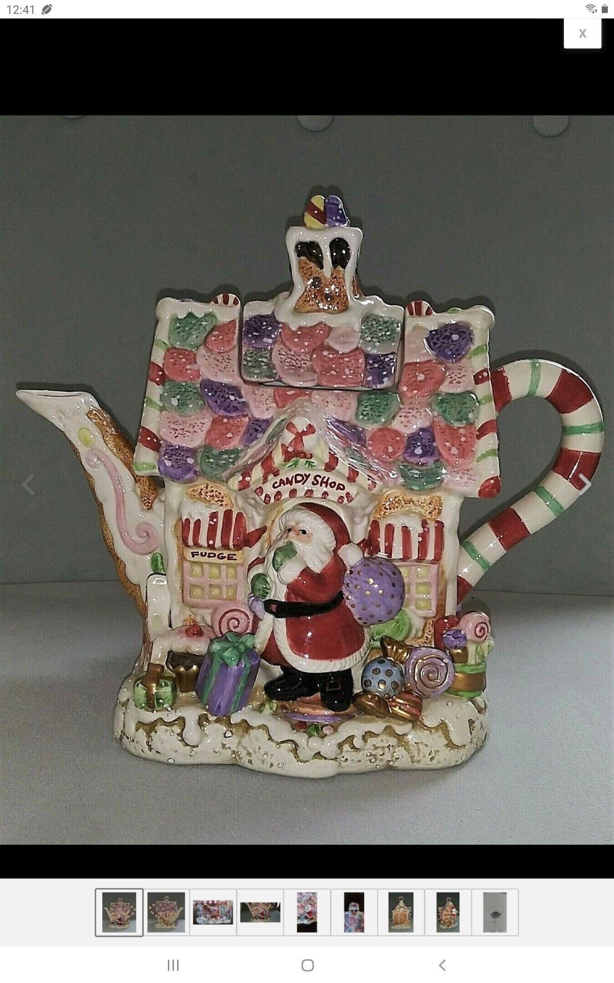 Fitz & Floyd Essentials Candy Lane Express Gingerbread House Christmas Teapot
