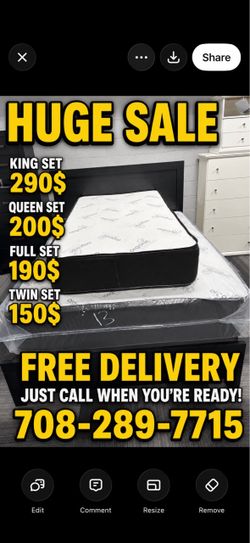 Huge sale for Mattress And Box Twin size #mattress and box 150.$ full 190$ Queen 200$ king 290$. free delivery free set up 708….289…7715… cash or Zell