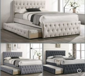 Full Twin Beige Frenchi Trundle Bed With Ortho Mattress Included!!