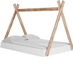  Tent Bed Frame, Full, Natural Wood & White