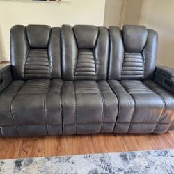 Premium Full Recliner Leather Sofa - Black