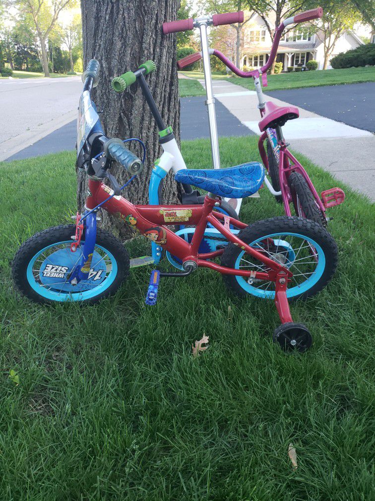 2 Kids Bikes And 2 Scooters