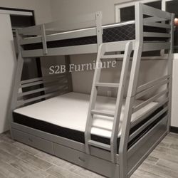 Twin Full Grey Bunkbed With Ortho Matres! 