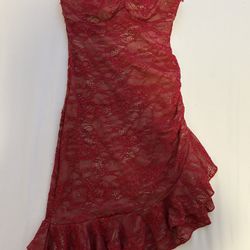 Princess Polly Red Lace Strapless Mini Dress, Size 0
