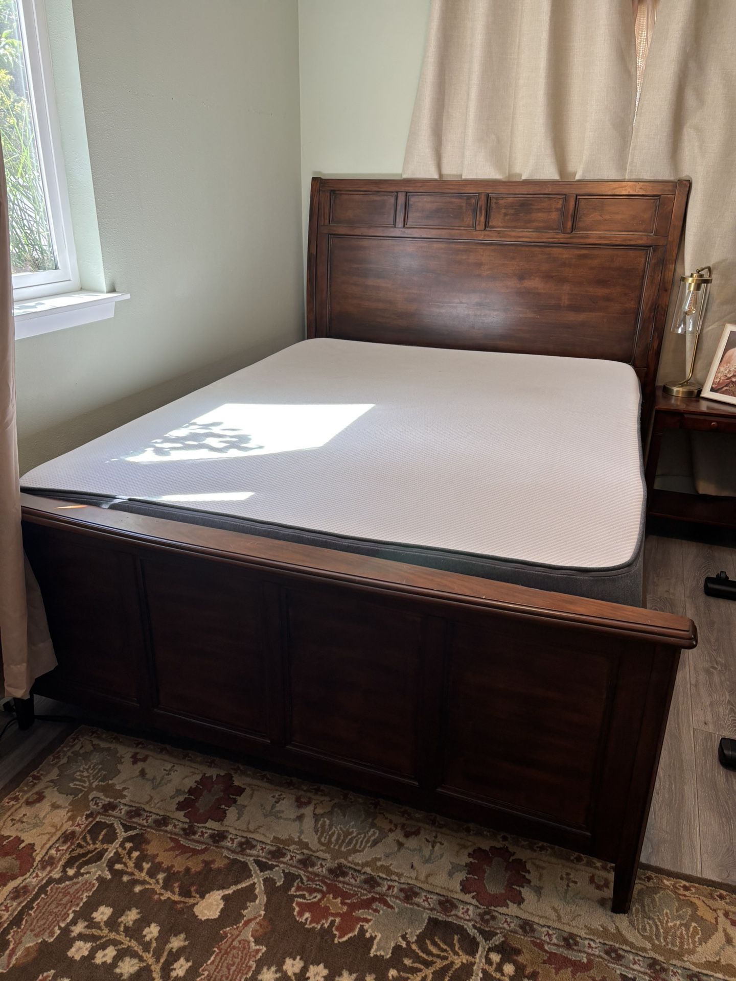 Queen Bed Set- frame, mattress, 2x side tables