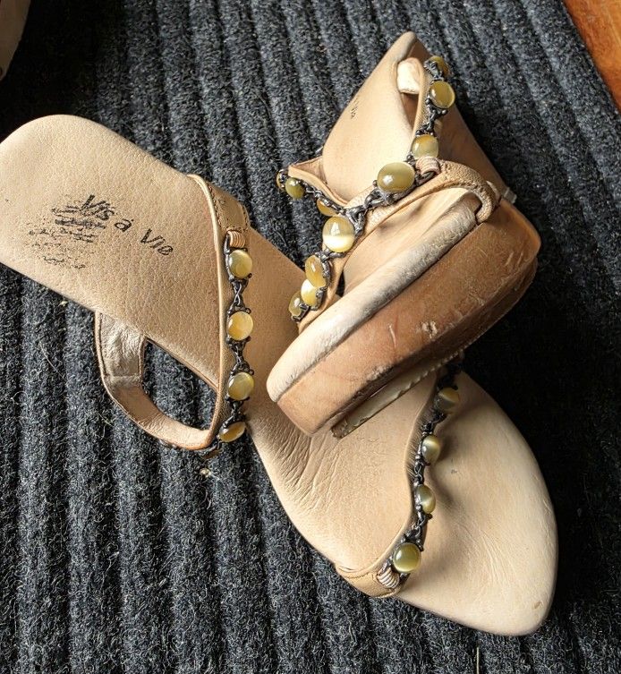 Wood Wedge Sandals, Sz 5